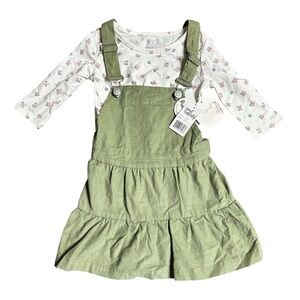 Sweet Butterfly sage green corduroy dress set 2T NEW